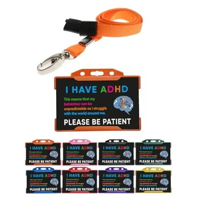 Image of QUANTUM LEAP ADHD Black I Have Please Be Patient Card With Orange Holder &amp; Lanyard
