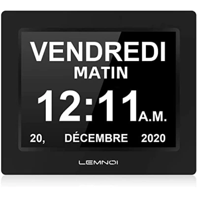 Image of Lemnoi 8&quot; Inch LCD Digital Clock Calendar with Date Day and Time Non Abbreviated Auto Dimming 8 Languages ​​HD Display Reminder for Alzheimer Elderly