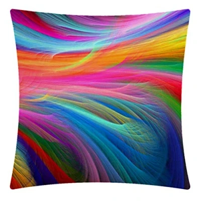 Image of CANSEGO Fractall Rainbow Ocean Throw Pillow Case,Cotton Linen Cushion Cover Square Standard Home Decorative for Sofa Bedroom Men/Women 18x18 Inch