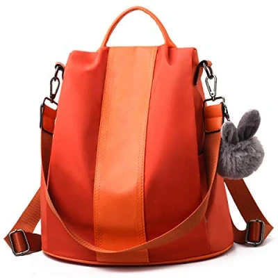 Image of Barwell Women Backpack Ladies Rucksack Waterproof Nylon School bags Anti theft Dayback Shoulder Bags, Orange