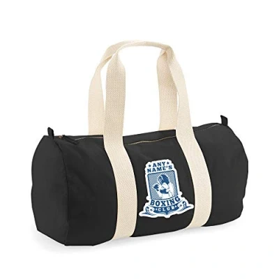 Image of Personalised Boxing Club Any Name Athlete Fitness Lover Gym Birthday/Unisex Barrel Bag Holdall Zip Sports Duffle Bag. (Black)…