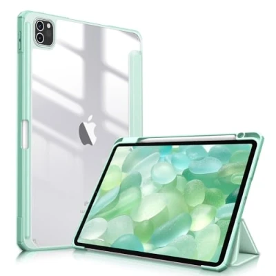 Image of FINTIE Hybrid Case Compatible with iPad Pro 11 Inch (2022/2021/2020/2018, 4th/3rd/2nd/1st Generation) Ultra Slim Shockproof Clear Cover w/Pencil Holder, Auto Wake/Sleep, Green