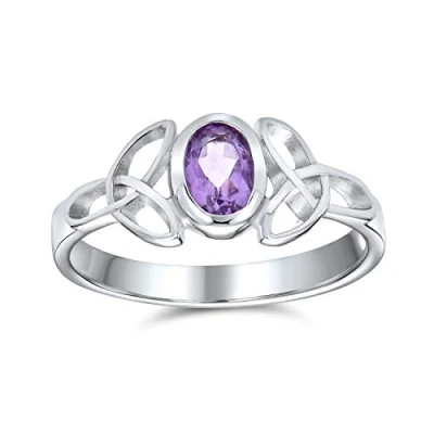 Image of Delicate Celtic Purple Amethyst Trinity Knot Triquetra Ring For Women Teen Thin Band .925 Sterling Silver