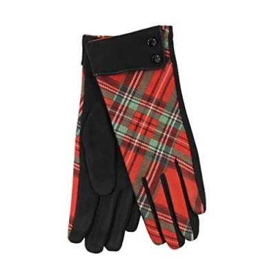 Image of Tartan Traditions Moleskin Button Cuff Gloves (Red Tartan)