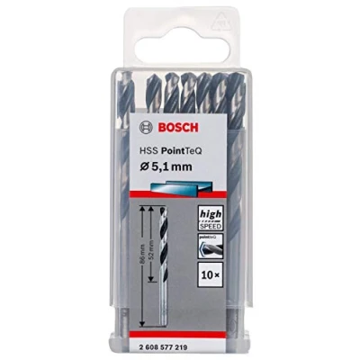 Image of Bosch Professional 10 Piece PointTeQ HSS Twist Drill Bit (for Metal, 5.1 x 52 86 mm, Driver Accessories)