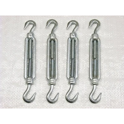 Image of x4 M8 Galvanised Forged Straining Screw Hook and Caravan Turnbuckle Open Body
