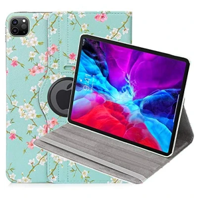 Image of 32nd Floral Series Design PU Leather Book Folio Case Cover for Apple iPad Pro 12.9&quot; (2020/2021), Designer Flower Pattern Flip With Built In Stand Spring Blue