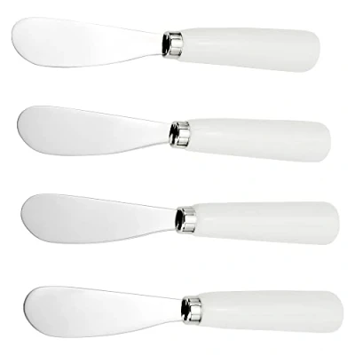 Image of Thickened Fine Stainless Steel Blade butter knife 4PCS Porcelain Handle,6.3Inch, White Multipurpose Cheese spreader Kitchen high grade cream