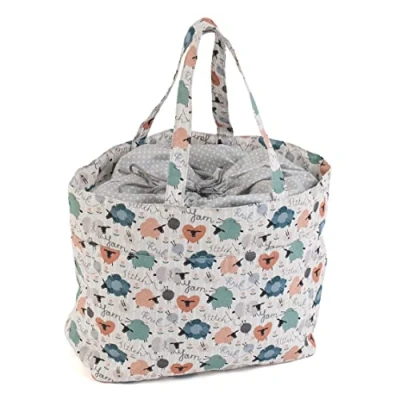 Image of Hobby Gift Drawstring Fabric Craft Tote Bag, Knit Happens (MR4724)