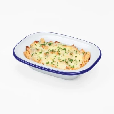 Image of WINSOME Enamel Pie Dish White Roasting Tin Dishwasher Safe Pudding Baking Steak Plate Tray for Oven &amp; Stove (L 24 x W 17.5 D 5.2 cm)
