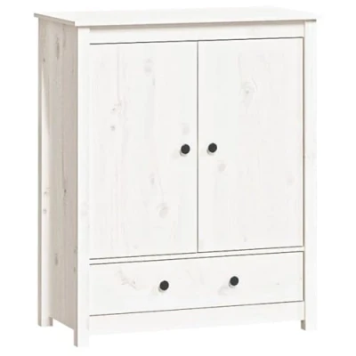 Image of vidaXL Solid Wood Pine Highboard White Buffet Cabinet for Living Room or Office 2 Compartments and 1 Drawer