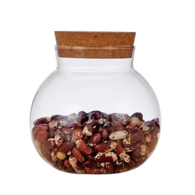 Image of Stackable Clear Glass Jars Airtight Storage Jar Small Coffee Nuts Canister Food Cereal Container with Wood Lid for Sugar Candy Cookie Tea Herbs Grains 500ML/17OZ