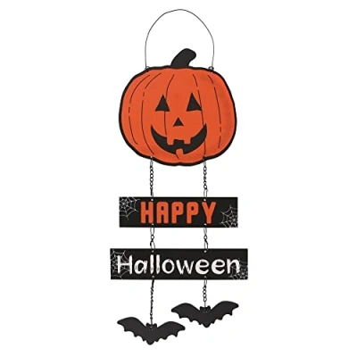 Image of Something Different Pumpkin Halloween Hanging Sign, Black/Orange, One size