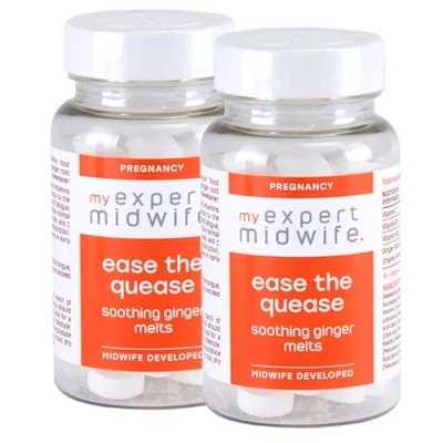 Image of My Expert Midwife Ease The Quease Soothing Ginger Melts, Help Manage Morning Sickness in Pregnancy, Natural and Safe Relief from Nausea, Food Supplement 120 Tablets (Pack of 2)