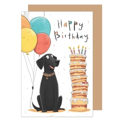 Image of Edition Seidel Premium Birthday Card with Envelope. Greeting Saying Billet Man Woman Child Dog Cake Balloons (G3591 SW024)
