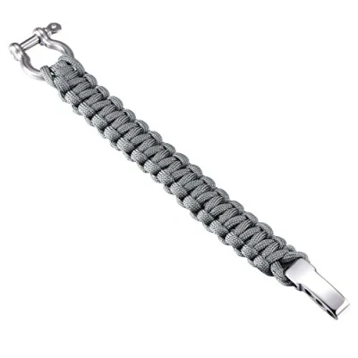 Image of DonDon Men&#039;s Paracord Survival Bracelet Woven Outdoor with Stainless Steel Fastening Grey