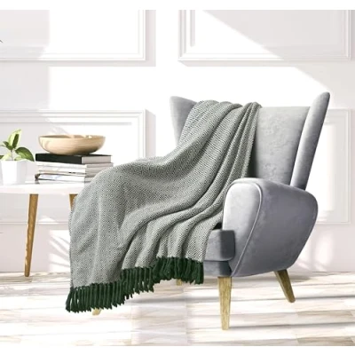 Image of EHC Throws for Sofas 1 Seater Bed, Armchair Couch Chair, Reversible Throw Cotton, 125 x 150 cm, Green