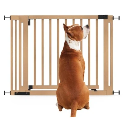Image of Bettacare Wooden Elegance Dog Gate, Natural, 105cm 113cm, Pressure Fit Safety 73cm Extra Wide Doorway, Gate for Puppy, and Pet, Stylish Design Easy Installation
