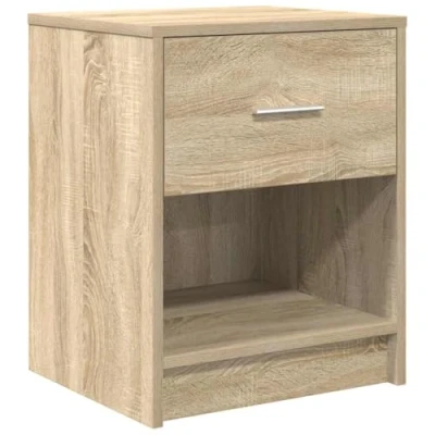 Image of vidaXL Sonoma Oak Nightstand Engineered Wood Bedside Cabinet with Drawer &amp; Open Storage for Bedroom/Lounge 40 x 34 50 cm Stable Durable Modern Side Table