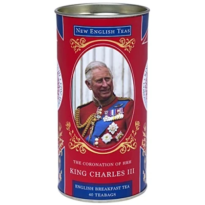 Image of New English Teas King Charles III Coronation Drum with 40 Breakfast Teabags
