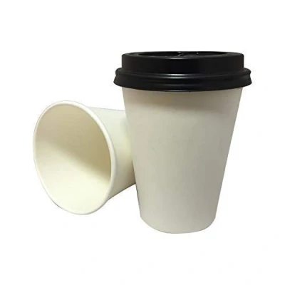 Image of We Can Source It Ltd 12oz Single Wall White Paper Cups with Black Sipper Lids 200 Pack