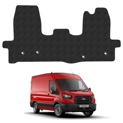 Image of Rubber Floor Mats for the Ford Transit (2014+) [Not Suitable Models with Single Passenger Seat] Van Accessory Tailored fit Heavy Duty, Waterproof &amp; Anti Slip Work Clips