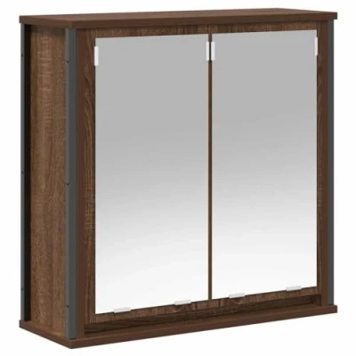 Image of vidaXL bathroom wall cabinet with mirror brown oak engineered wood, 60x21x60 cm, mounted storage for toiletries customizable install