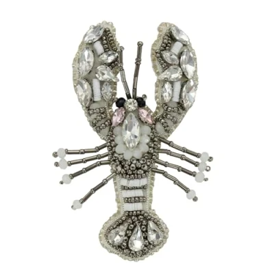 Image of Handmade Lobster Beaded Patches Sew on Rhinestones Applique Decoration Craft 2 Pieces (White)