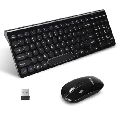 Image of LeadsaiL KF29 Wireless Keyboard and Mouse Set, USB Compact Computer Keyboards Combo, QWERTY UK Layout for HP/Lenovo Laptop Mac Black