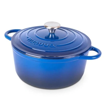 Image of Cast Iron Pot with Lid Non Stick Ovenproof Enamelled Casserole Pot, Oven Safe up to 500 F Sturdy Dutch Cookware Dark Blue, 5 Quart, 24cm by Nuovva
