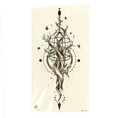 Image of 1 x Cage XL Tattoo in black branches, birds, leaves Temporary Body XQB125 (1)