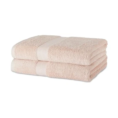Image of Amazon Basics Fade Resistant Organic Cotton Bath Towel, 2 Pack, 76 x 137 cm, Blush Pink