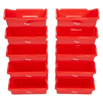 Image of The Workplace Depot Large Plastic Stackable Storage Bins Pack of 10 130(H) x 290(W) 241(D) mm (Red)