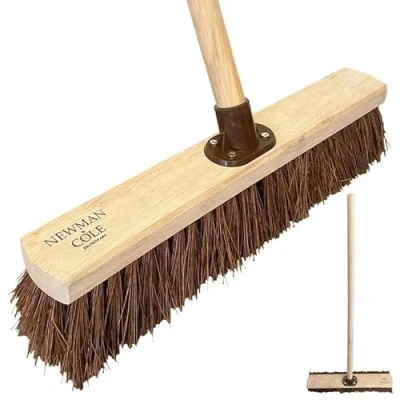 Image of 18 Stiff Broom Outdoor Yard Brush Hard Bristle Durable Support Bracket 120cm Wooden Handle Heavy Duty Sweeping (Natural Bassine)