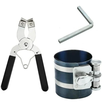 Image of 4 Piston Ring Compressor 60 175mm Stainless Steel Clamp and Plier Set Installer Tool