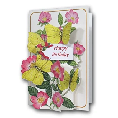 Image of The Pictoria Press HAPPY BIRTHDAY Butterflies &amp; Roses a 3D Pop Up Greeting Card from