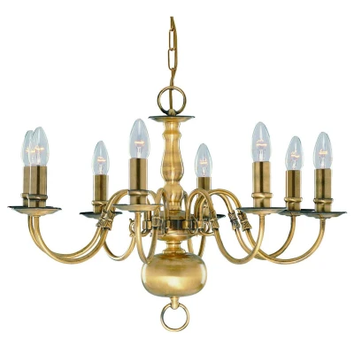 Image of Flemish 8 Light Chandelier Antique Brass Finish, E14