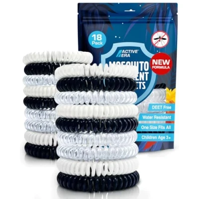 Image of Active Era Mosquito Repellent Bracelet, Insect Midge &amp; Bands Powerful DEET Free Formula Waterproof with 250 Hours / 10 Days of Protection (Clear, Black White 18 Pack)