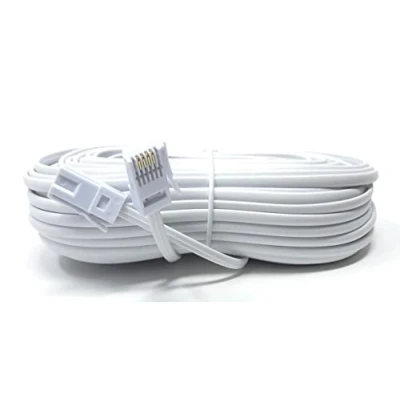 Image of DRUT 20m BT to 4 Wire 431A Male Plug Telephone Flat Cable Lead 65ft White