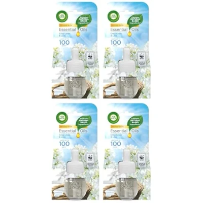 Image of Air Wick Crisp Linen &amp; Lilac Plug in Freshener Refill 19ml Pack of 4