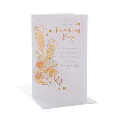Image of UK Greetings Wedding Card for Him/Her/Friend Gold Champagne Design