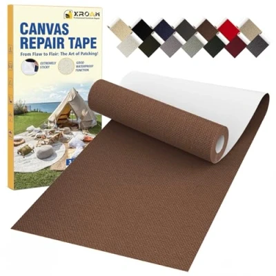 Image of Canvas Repair Tape, 8 x 160 cm Waterproof Fabric Tape for Furniture, Self Adhesive Patches Boat Covers, Sofas, Tents, Louge Chairs, Canopy, Awning Dark Brown