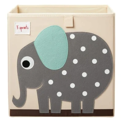 Image of 3 Sprouts Toy Storage Cube 13 inch Kids Box Collapsible Fabric Organiser Bin for Nursery, Children’s Room, Playroom, Elephant