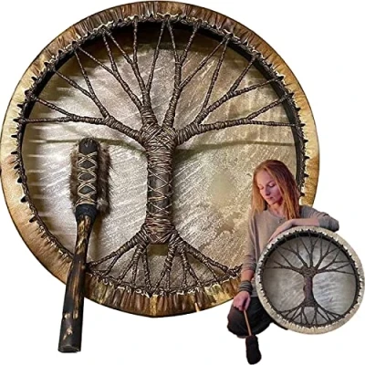 Image of Shaman Drum Tree of Life, Handmade Shamanic Drum, Life Siberian Wood Frame Symbol The Spirit Music, Sound Music Decoration