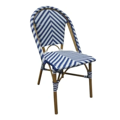 Image of Bolero Parisian Style Rattan Side Chair Set (Pack of 2), Blue &amp; White, Aluminium Artificial Rattan, Stackable, Supplied Fully Assembled, Indoor Outdoor Wicker Chairs, CH110