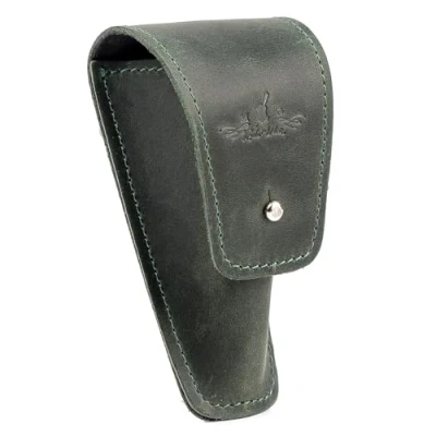 Image of Trombone/Euphonium Mouthpiece Holder. Genuine Leather Single Pouch protection bag case. Trombone &amp; Euphonium accessories (Green)