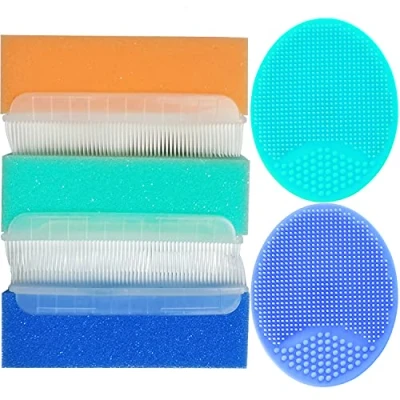 Image of Baby Bath Brush, Scrubber, Cradle Cap Sponge Silicone Scrubbers Exfoliator Brush Care Essential for Dry Skin, (Blue + Green Yellow)