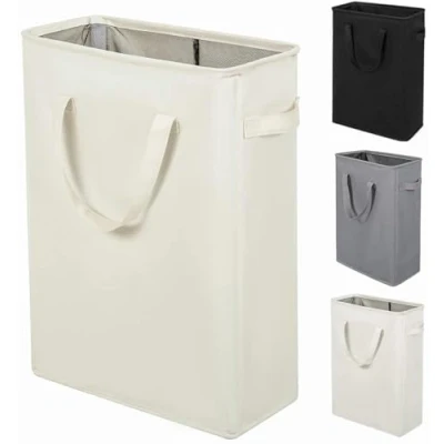Image of Zero Jet Long Laundry Basket with Handles Slim Foldable 45L Beige
