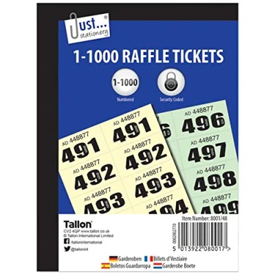 Image of Security Coded 1 1000 Raffle Ticket Book Easy Tear Numbered Tombola/Cloakroom Draw Pad