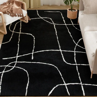 Image of HOMCOM Fluffy Area Rug 120 x 170 cm, High Pile Modern Plush Rug, Soft Shaggy Floor Carpet for Living Room, Bedroom, Black